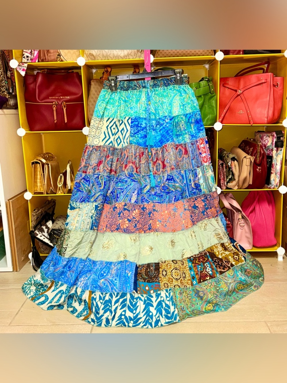 Patchwork Tiered Colorful Indian Vintage Sari Silk Boho Skirt #2